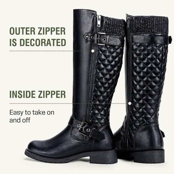 Women's Black Jeossy 950 Knee Riding Boots with Metal Buckle Zipper Wide Calf - Picture 4 of 9